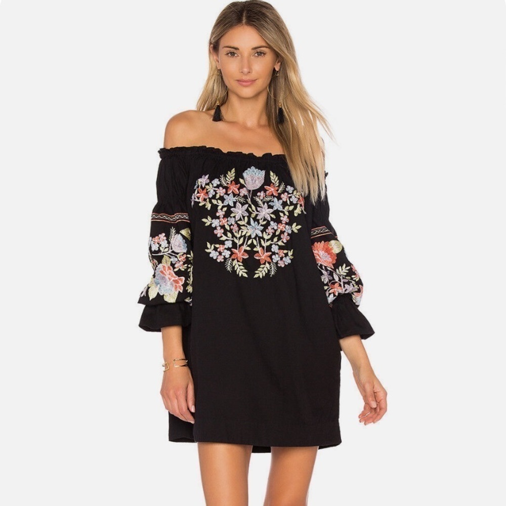 Free People Fleur Du Jour Embroidered Baby Doll Mini Dress XS